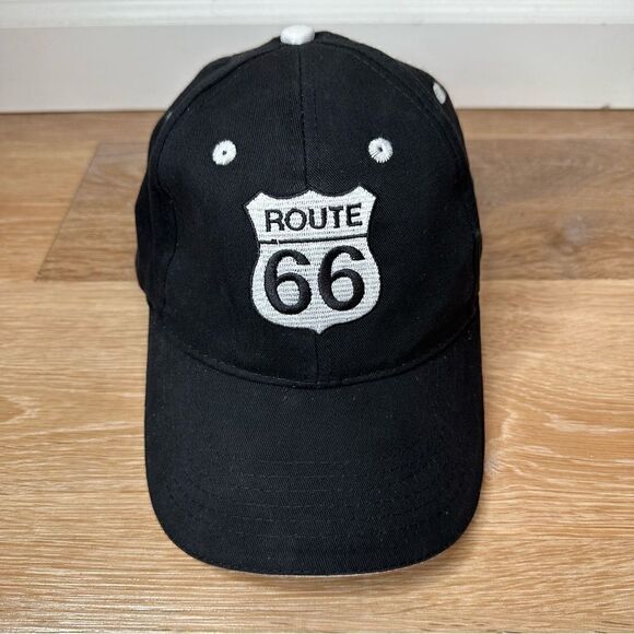 Route 66 Embroidered Black Adjustable Hat - Picture 1 of 11